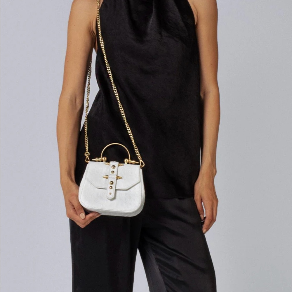 Okhtein Mini Studded White Handbag with Gold Hardware - Picture 7 of 7